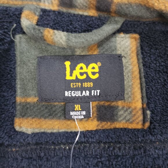 Lee Men XL Plaid Sherpa Lined Shirt Jacket Shacket Regular Fit Olive Green - Picture 7 of 14